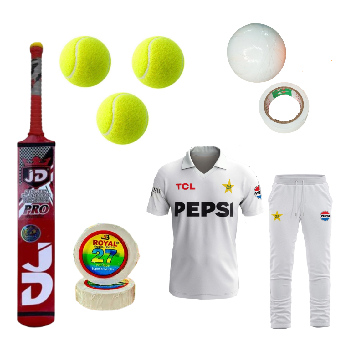 Tape ball Bat, White Kit, Tennis Balls, Tapes