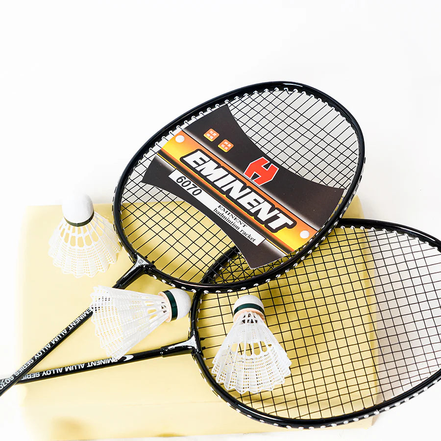 Branded Pair Of Badminton Rackets, Pack Of 12 Feather Shuttles, 1 Badminton Net,  2 Branded Rackets Grips