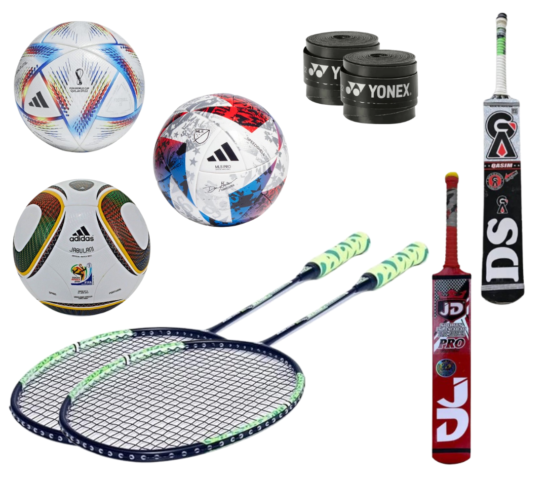 1 Branded FIFA Quality Soccer Ball  1 Pair Of Badminton Rackets  1 Tape Ball Bat