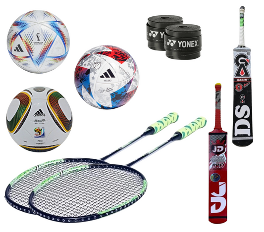 1 Branded FIFA Quality Soccer Ball  1 Pair Of Badminton Rackets  1 Tape Ball Bat